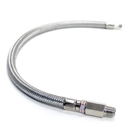 36IN S.S. BRAIDED LEADER HOSE W/ CHECK VALVE (1/4IN M TO 1/4IN M, NPT, SWIVEL)