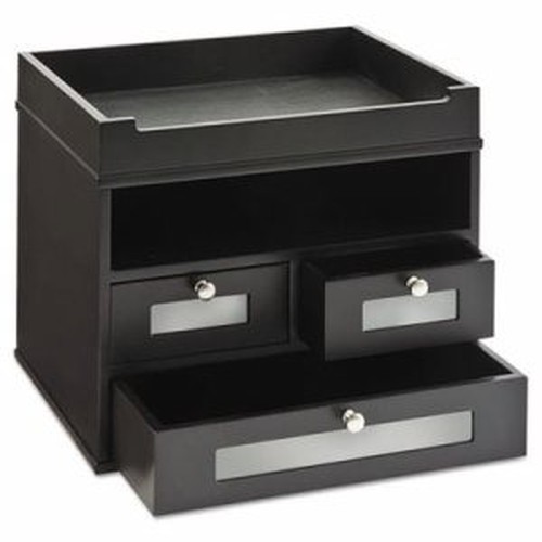 Victor 5500-5 Midnight Black Tidy Tower - 10.9" Height x 12.8" Width x 10.6" Depth - Desktop - Black - Wood, Faux Leather - 1Eac