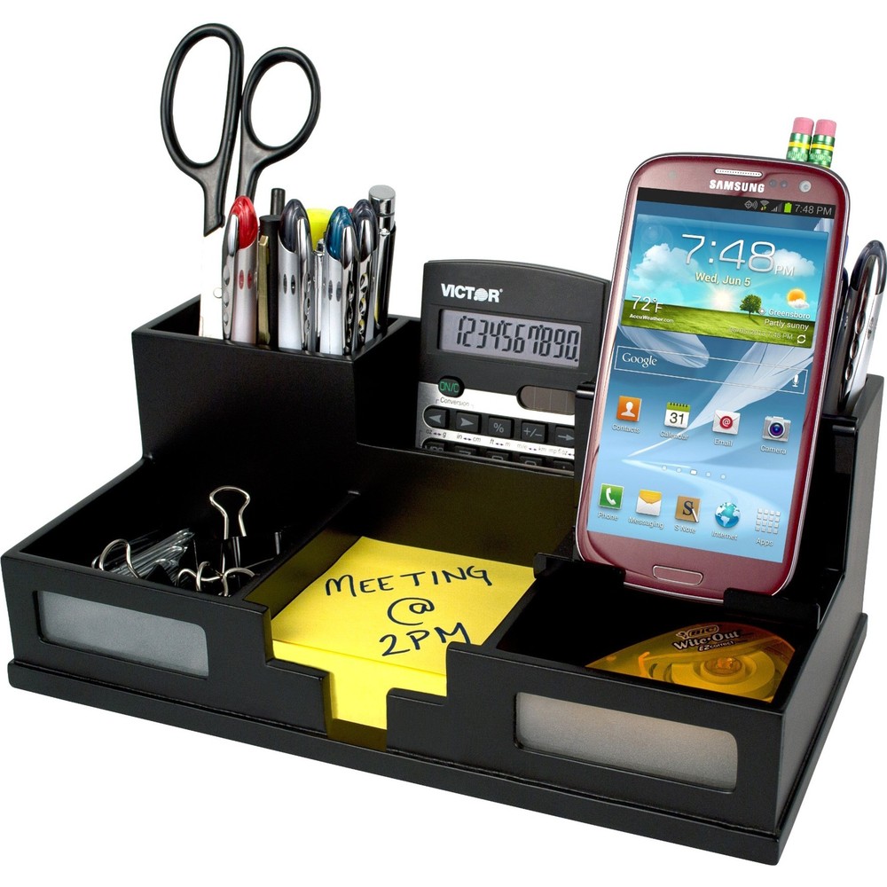 Victor 9525-5 Midnight Black Desk Organizer with Smart Phone Holder - 6 Compartment(s) - 4.0" Height x 5.5" Width x 10.4"