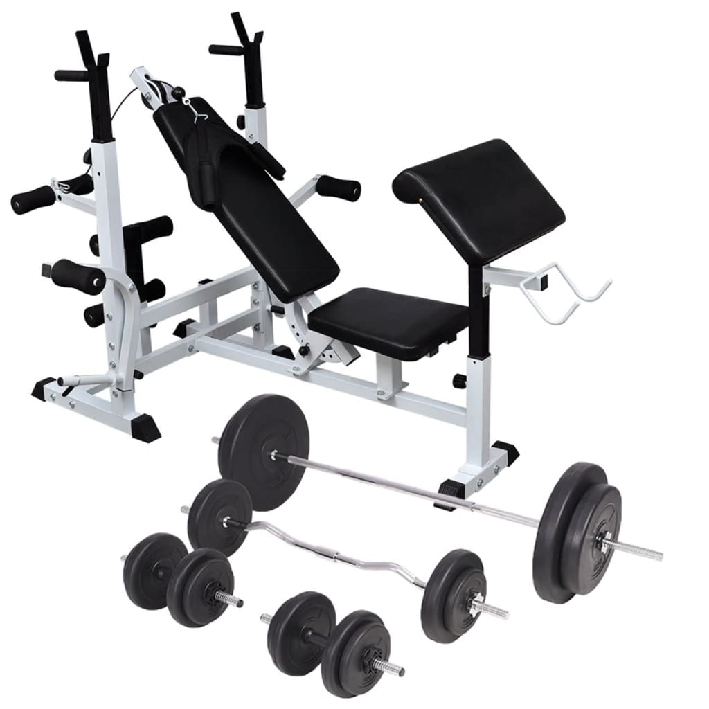 vidaXL Weight Bench with Weight Rack, Barbell and Dumbbell Set 198.4lb