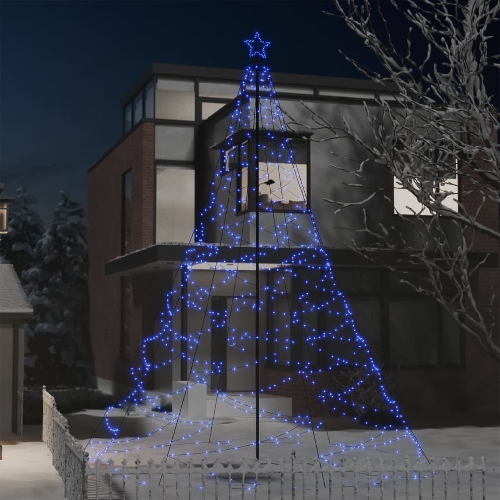 vidaXL Christmas Tree with Metal Post 1400 LEDs Blue 16.4'
