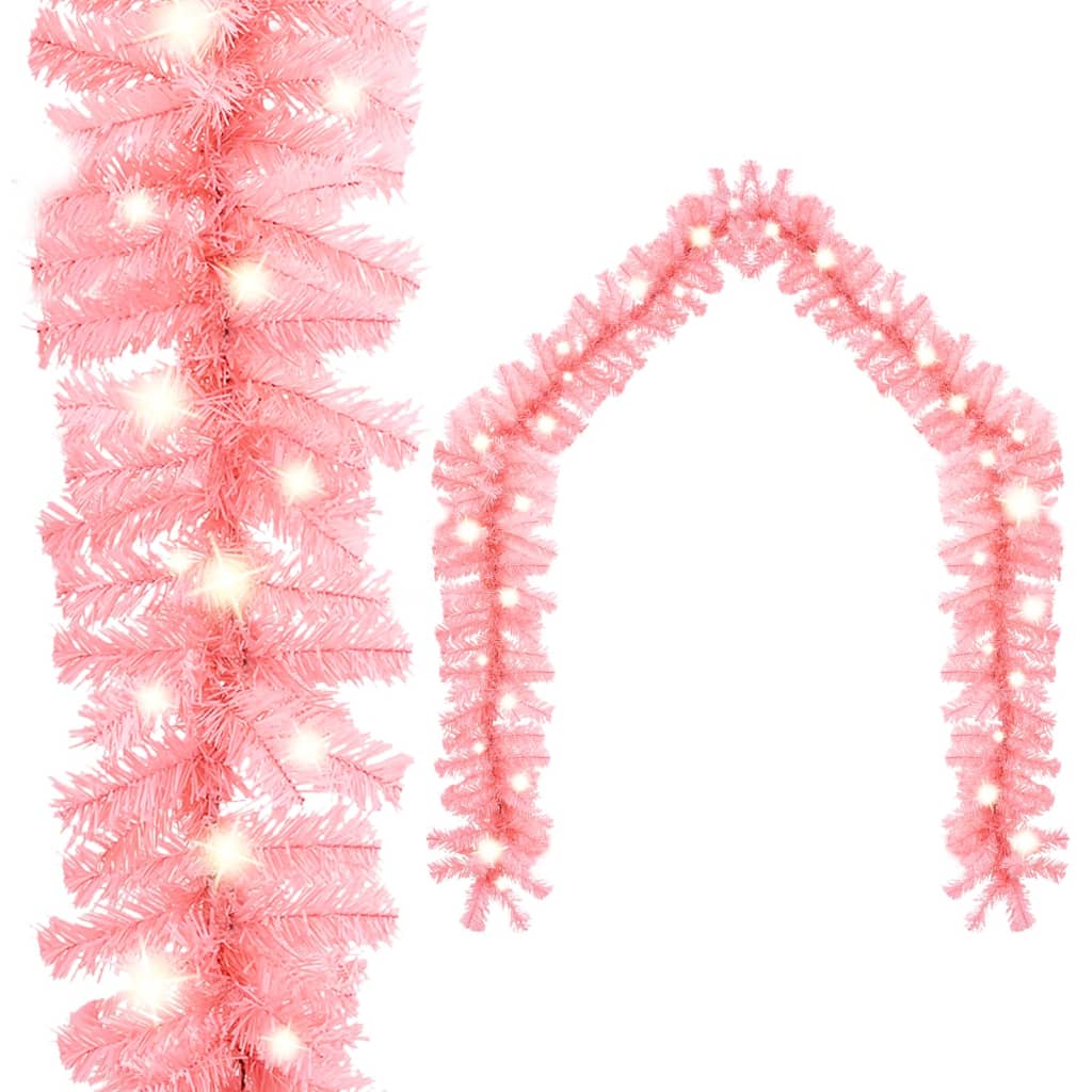 vidaXL Christmas Garland with LED Lights 197" Pink