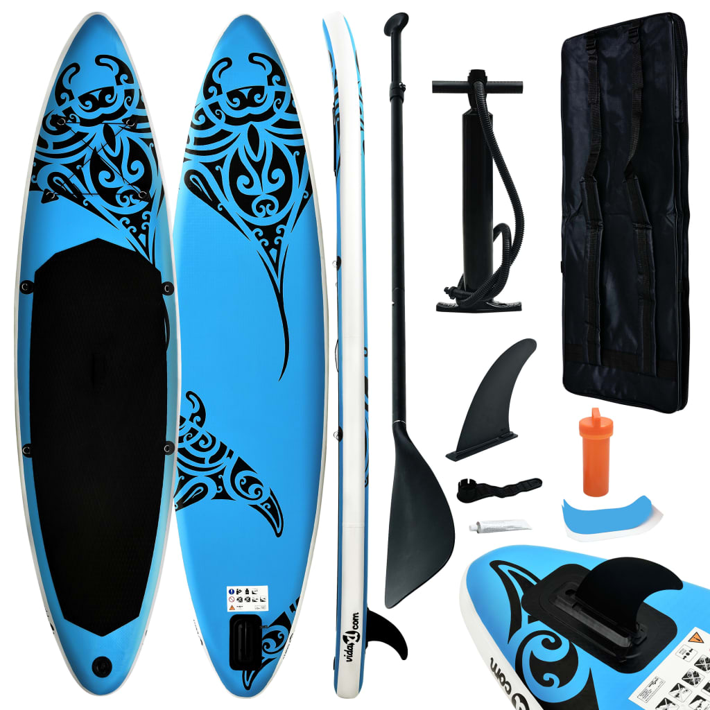 vidaXL Inflatable Stand Up Paddleboard Set 144.1"x29.9"x5.9" Blue