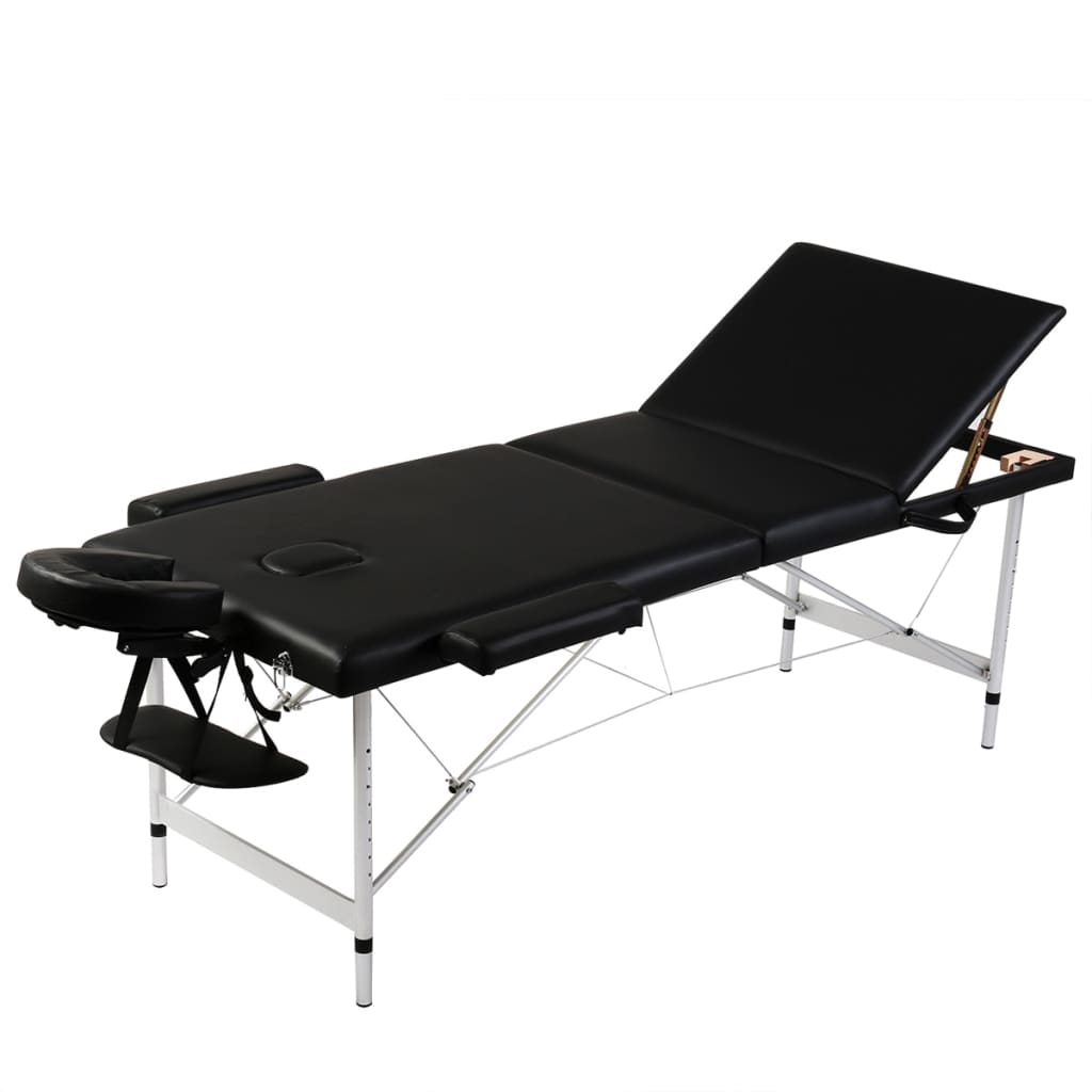 vidaXL Black Foldable Massage Table 3 Zones with Aluminum Frame