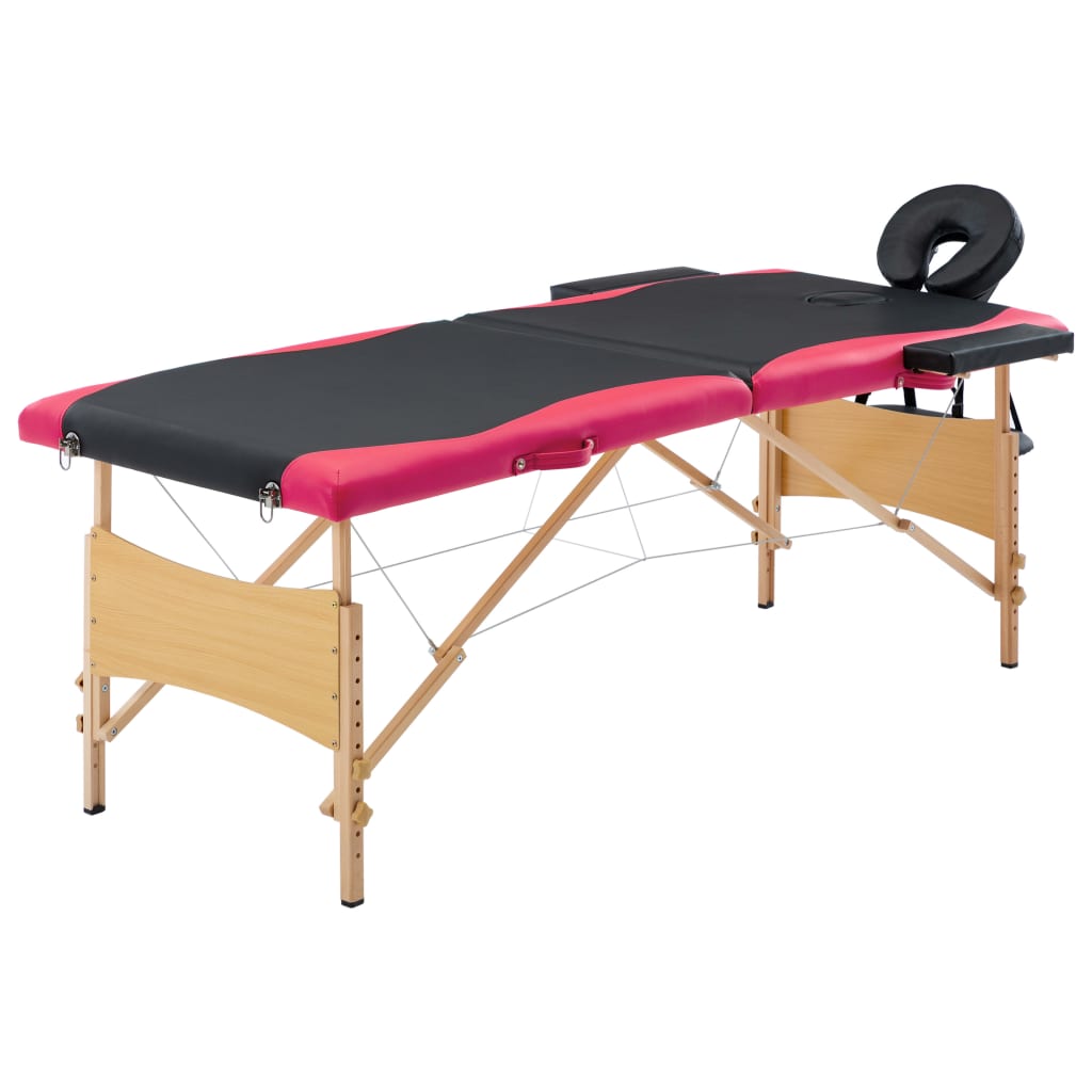 vidaXL Foldable Massage Table 2 Zones Wood Black and Pink