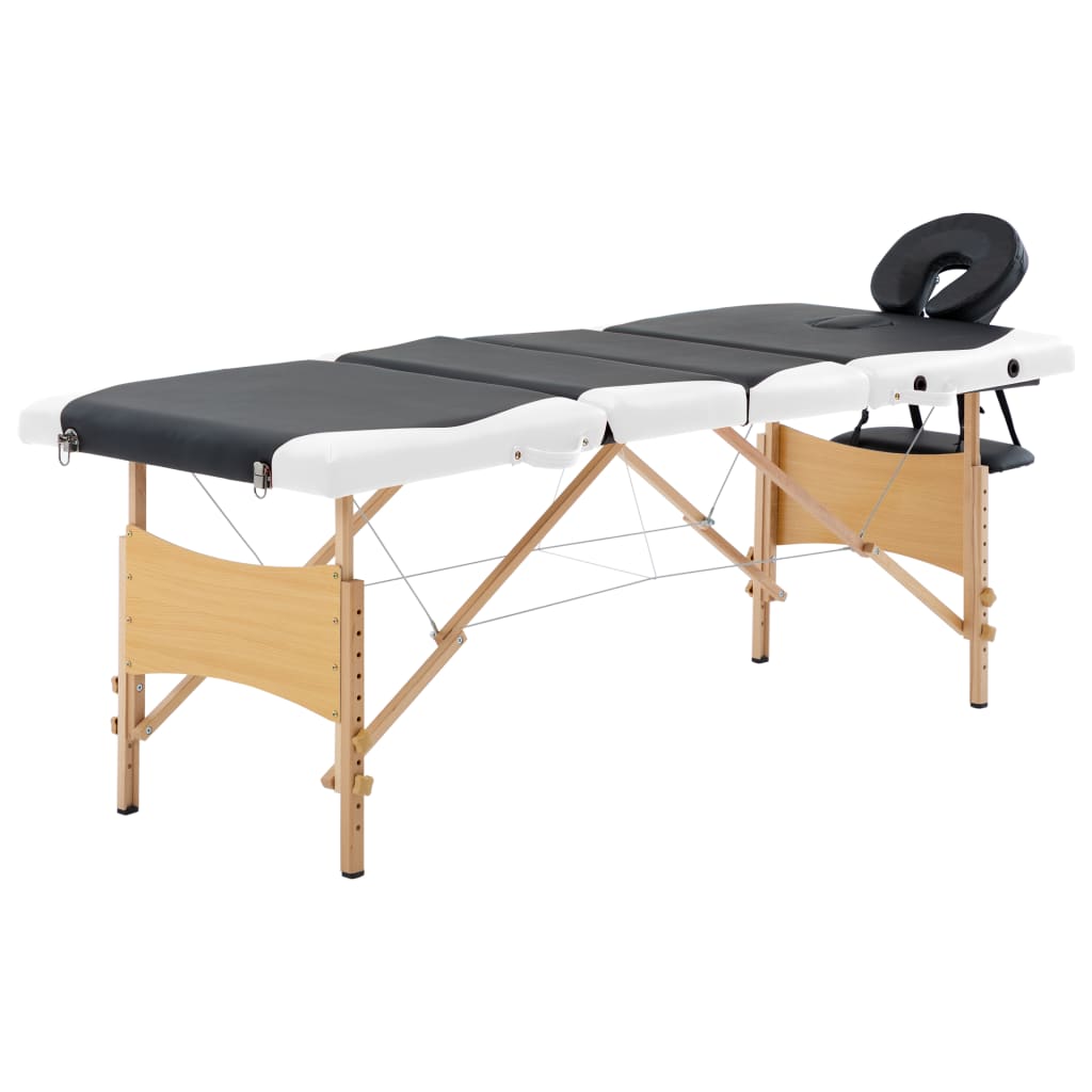 vidaXL Foldable Massage Table 4 Zones Wood Black and White
