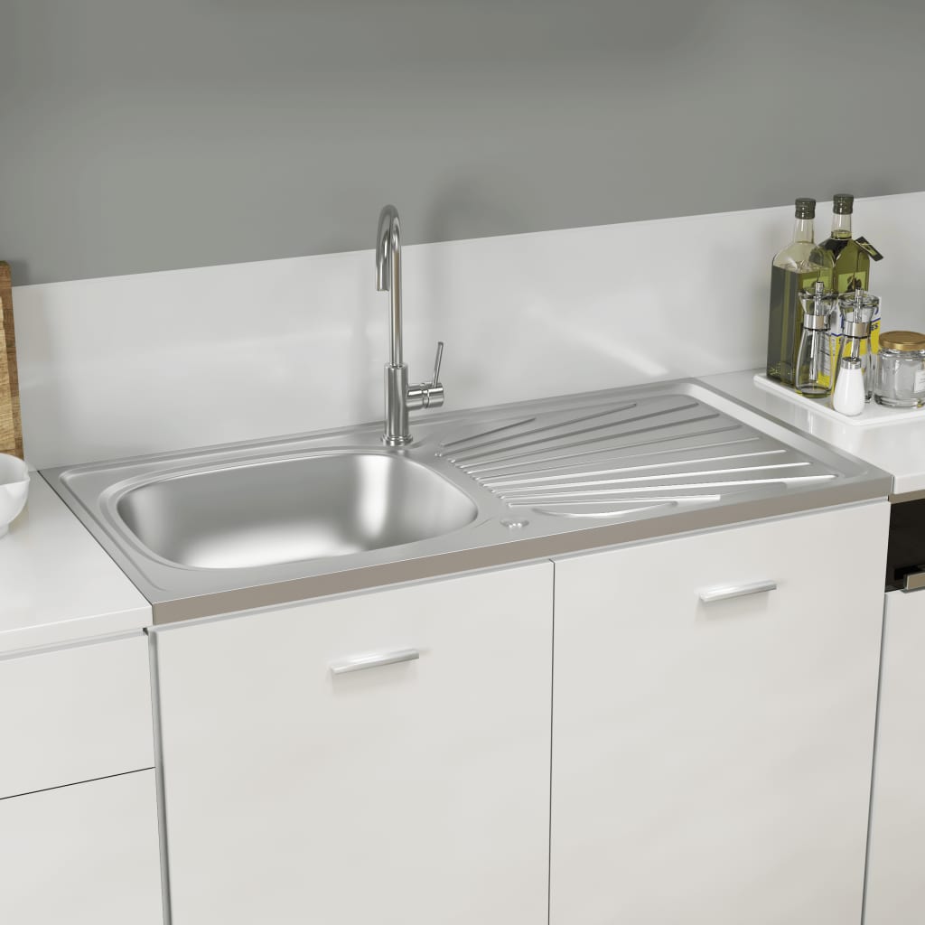 vidaXL Kitchen Sink with Drainer Set Silver 39.4"x19.7"x6.1" Stainless Steel