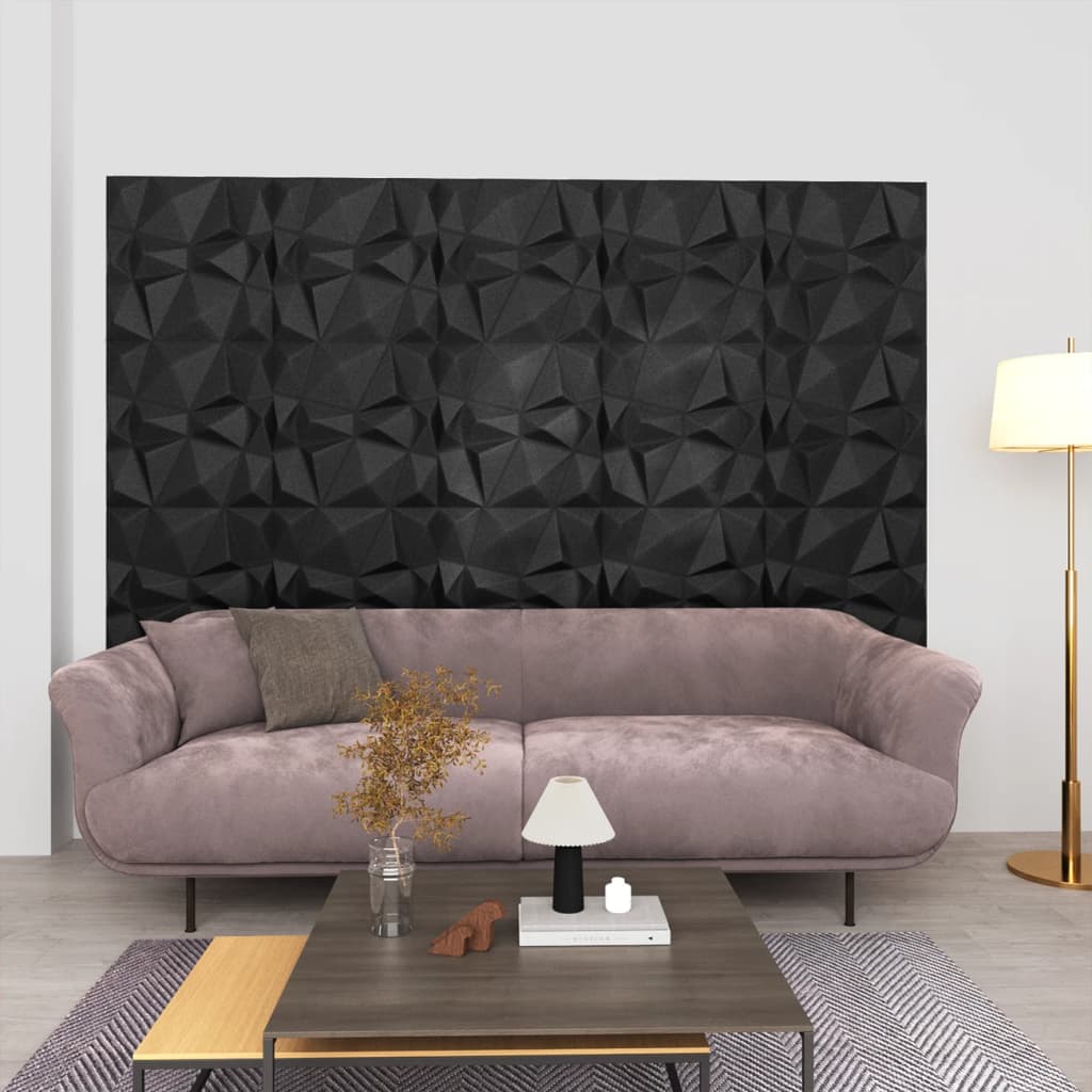 vidaXL 3D Wall Panels 48 pcs 19.7"x19.7" Diamond Black 129.2 ft2