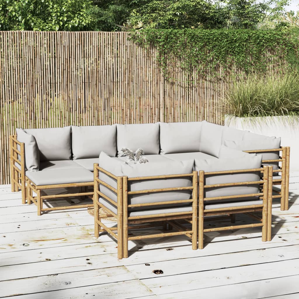vidaXL 10 Piece Patio Lounge Set with Light Gray Cushions Bamboo