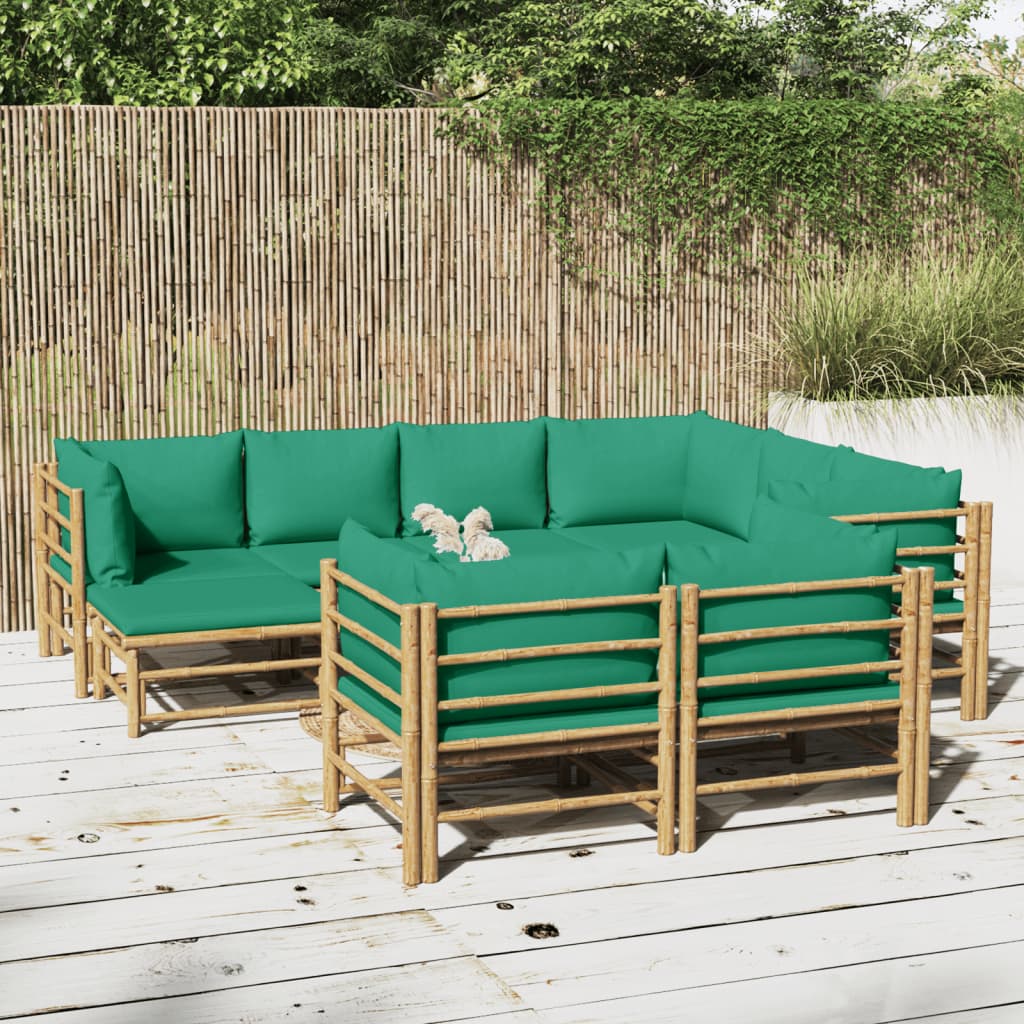 vidaXL 10 Piece Patio Lounge Set with Green Cushions Bamboo