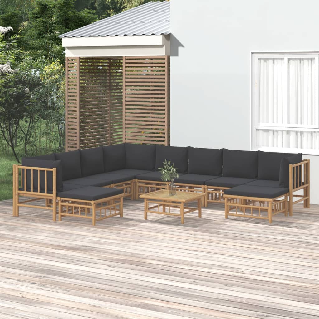 vidaXL 11 Piece Patio Lounge Set with Dark Gray Cushions Bamboo