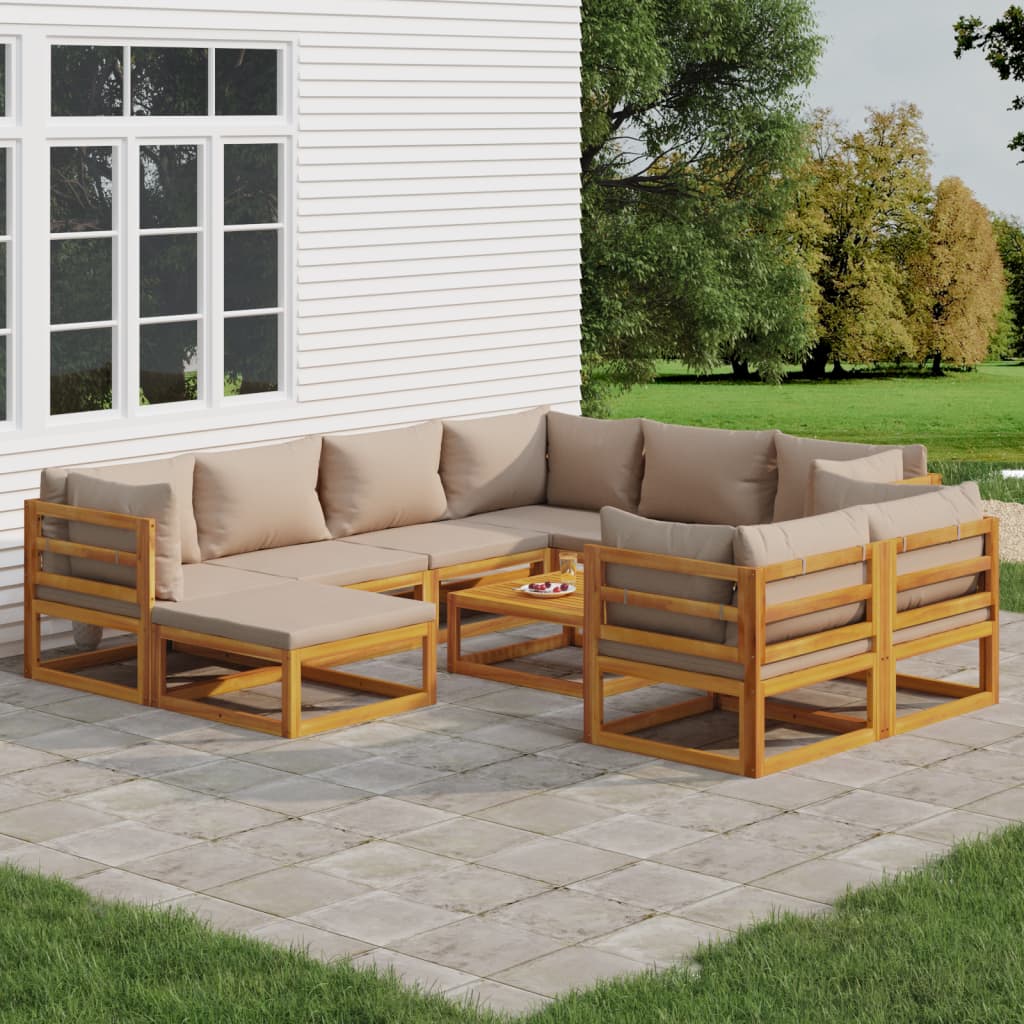 vidaXL 10 Piece Patio Lounge Set with Taupe Cushions Solid Wood