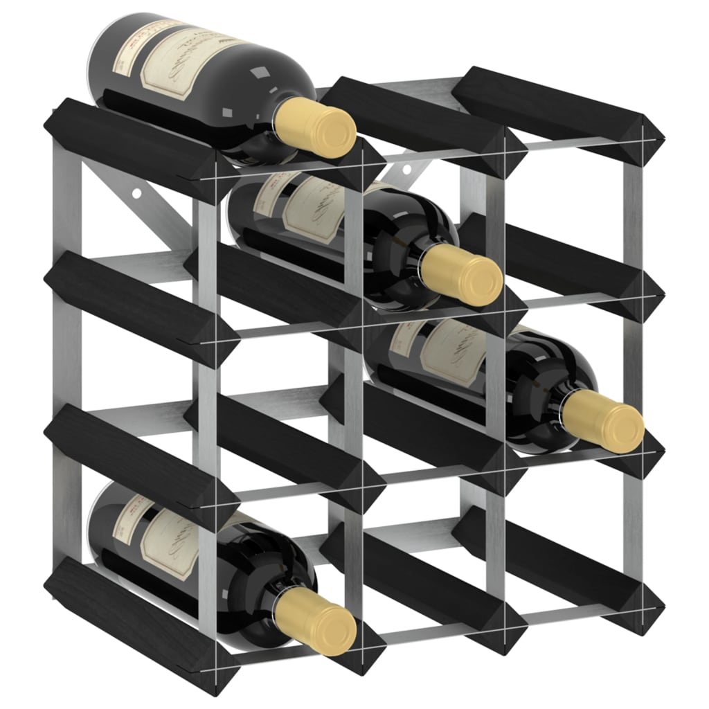 vidaXL Wine Rack for 12 Bottles Black Solid Pine Wood