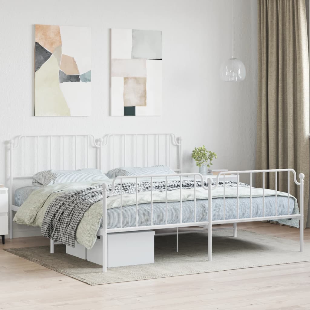 vidaXL Metal Bed Frame with Headboard and FootboardWhite 76"x79.9" King
