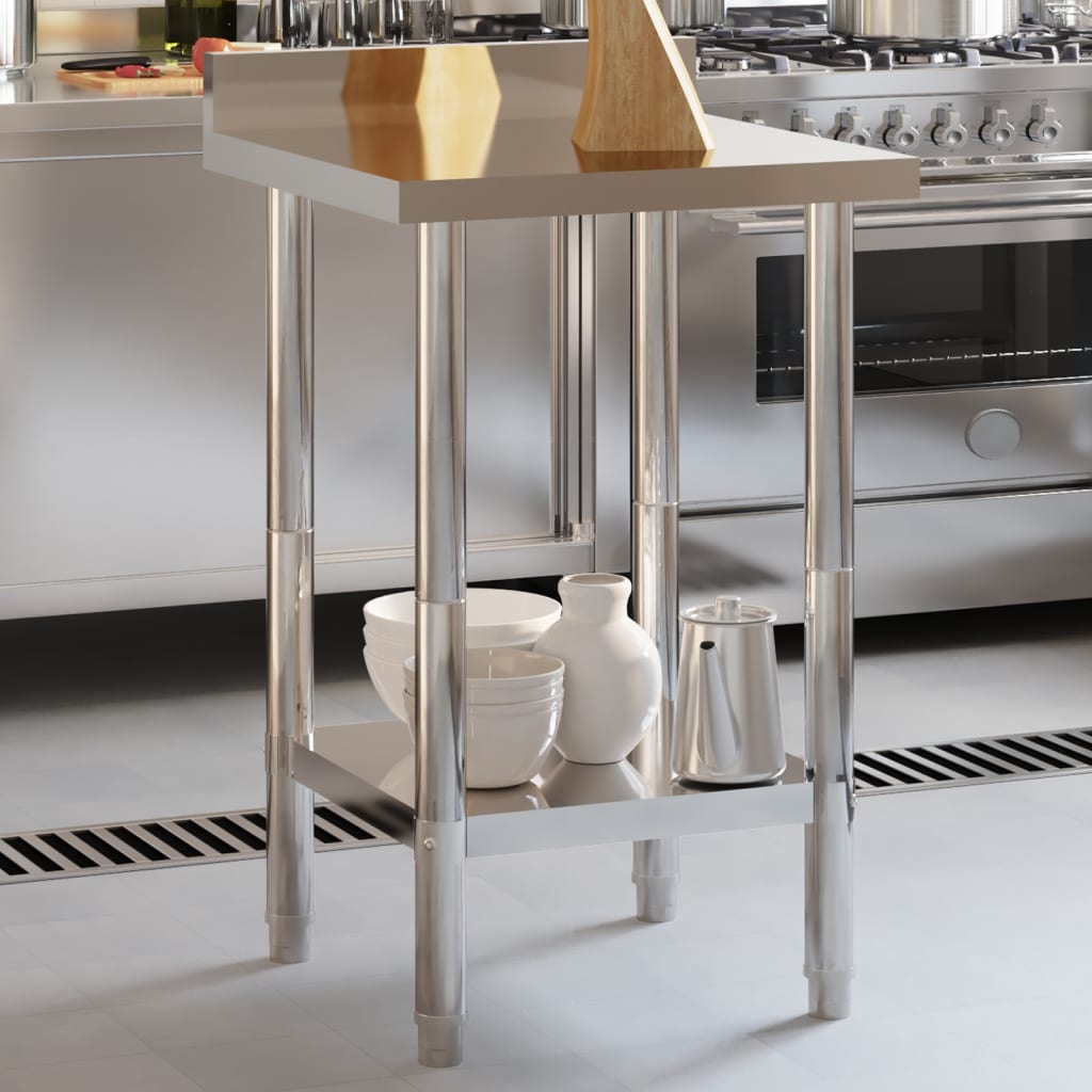 vidaXL Kitchen Work Table with Backsplash 21.7"x21.7"x36.6" Stainless Steel