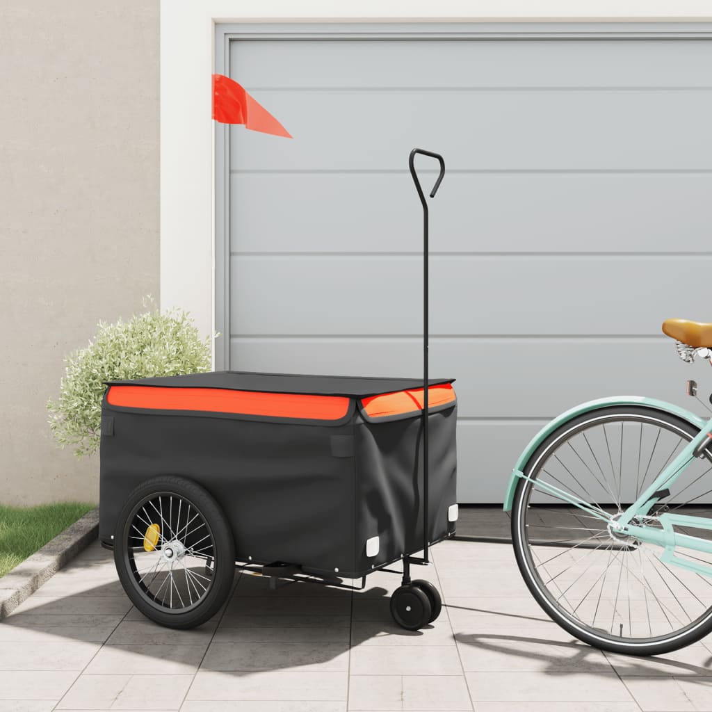 vidaXL Bike Trailer Black and Orange 99.2 lb Iron