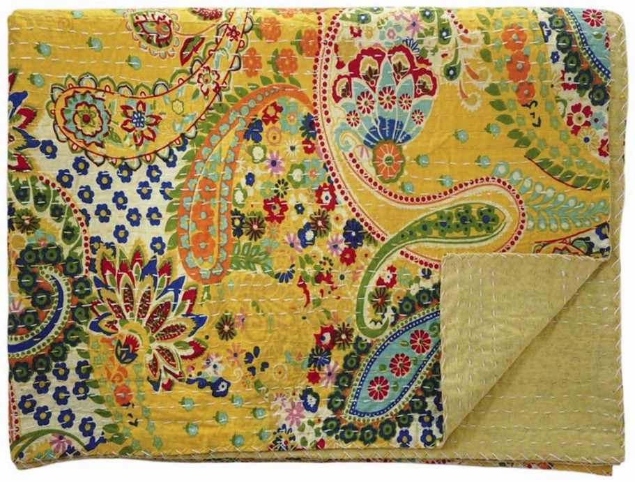 Hand Stitched Kantha Quilt / Coverlet - Yellow