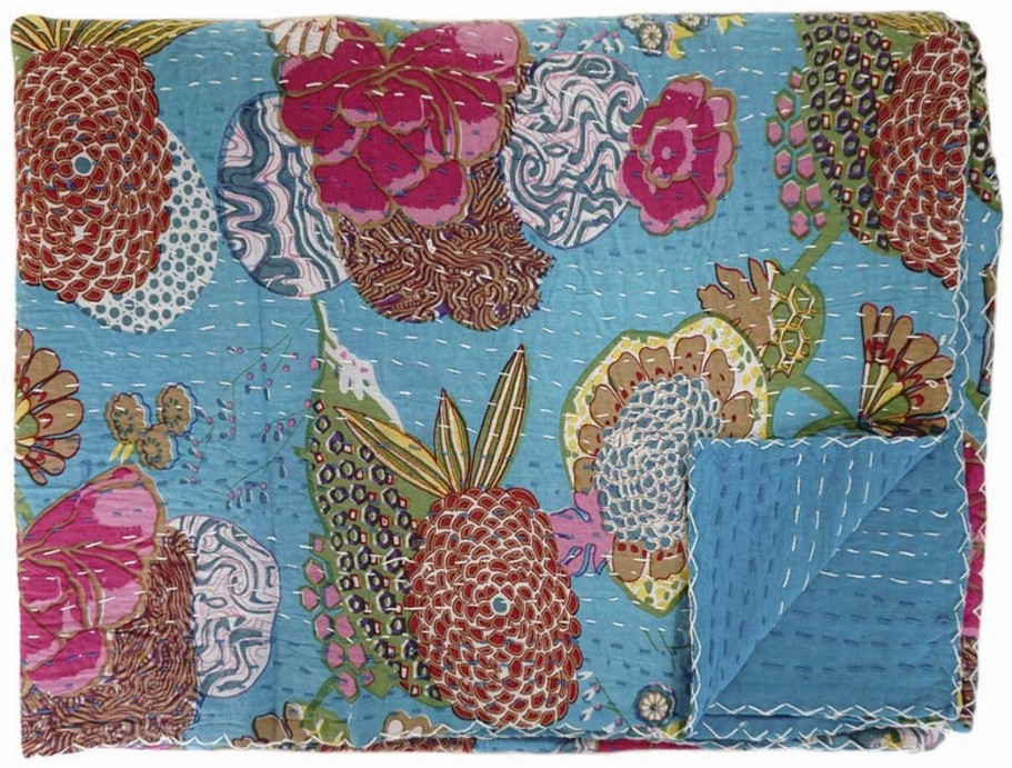 Hand Stitched Kantha Quilt / Coverlet - Aqua