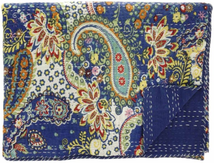 Hand Stitched Kantha Quilt / Coverlet - Navy
