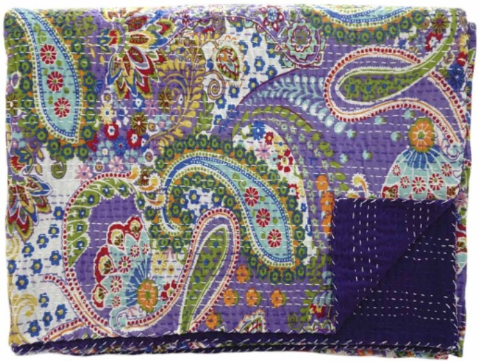 Hand Stitched Kantha Quilt / Coverlet - Violet