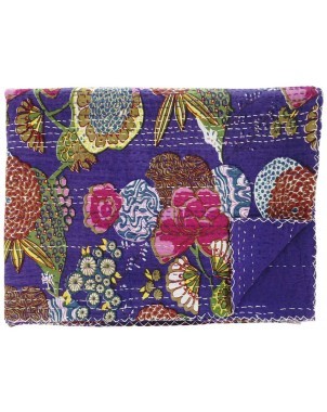 Hand Stitched Kantha Quilt / Coverlet - Purple