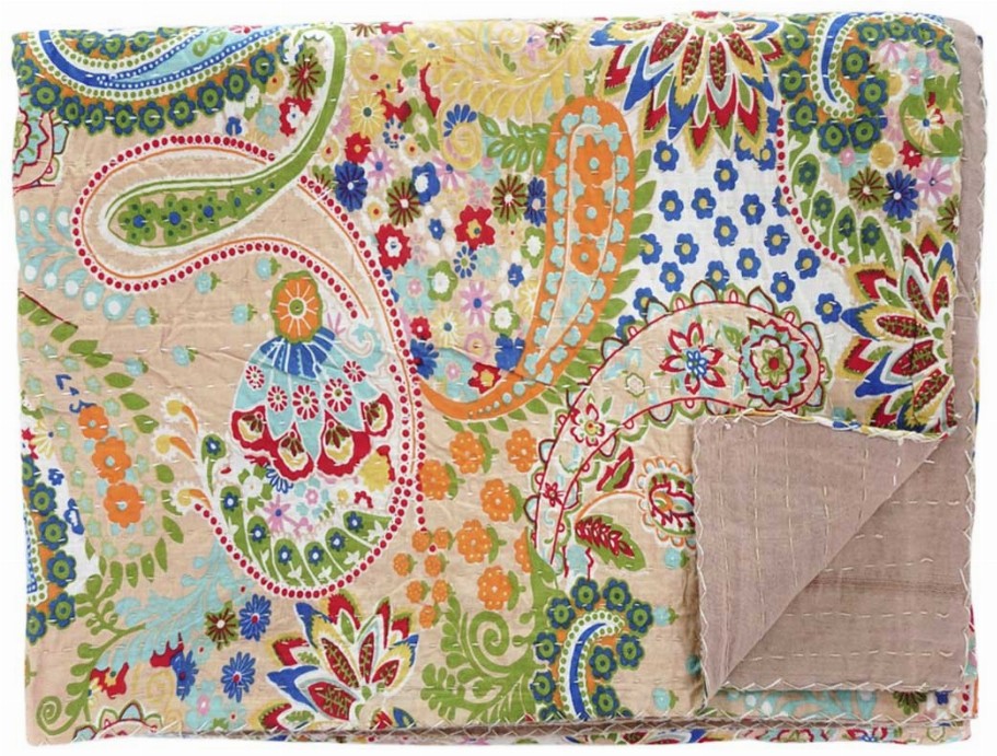 Hand Stitched Kantha Quilt / Coverlet - Peach