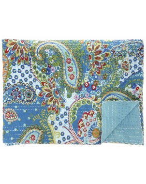 Hand Stitched Kantha Quilt / Coverlet - Ocean Blue