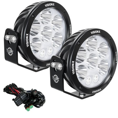 PAIR OF 6.7IN CANNON ADVENTURE HALO 8 LED LIGHT MIXED BEAM INCLUDING HARNESS