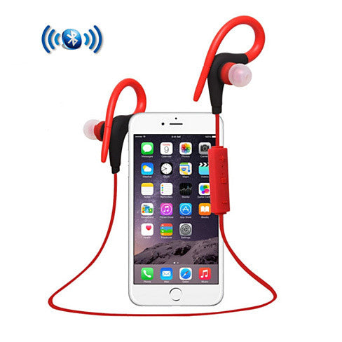 Bluetooth Headphone with Secure Ear Hook and Remote - Red