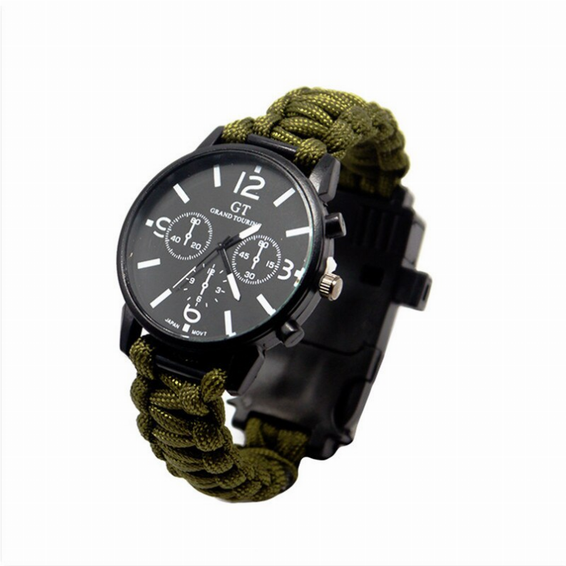 Outdoor Multi function Camping Survival Watch Bracelet Tools With LED Light - Green