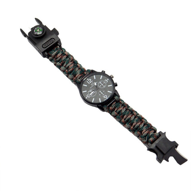 Outdoor Multi function Camping Survival Watch Bracelet Tools With LED Light - Camo-Multicolor