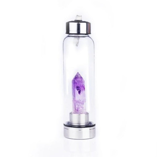 Pure Essence Natural Stone Infused Water In Glass Bottle - Amethyst Purple