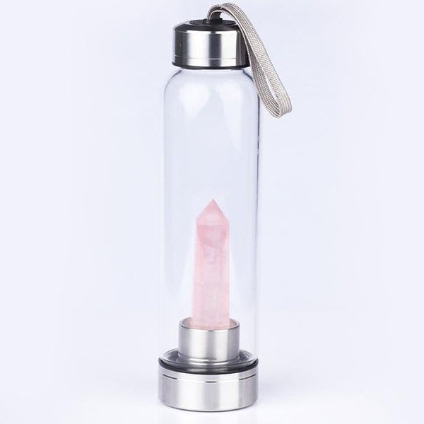 Pure Essence Natural Stone Infused Water In Glass Bottle - Rose Quartz