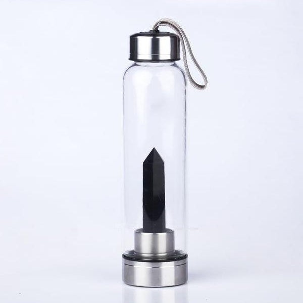 Pure Essence Natural Stone Infused Water In Glass Bottle - Obsidian