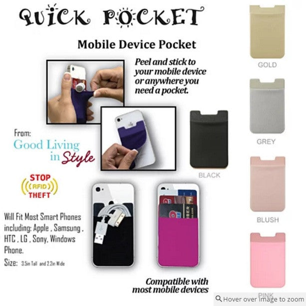 Quick Pocket For Every Smart Phone With RFID Protection - Blush