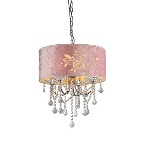 Dice 3-light 60-watt Crystal Chandelier with Pink Etched Rose Shade