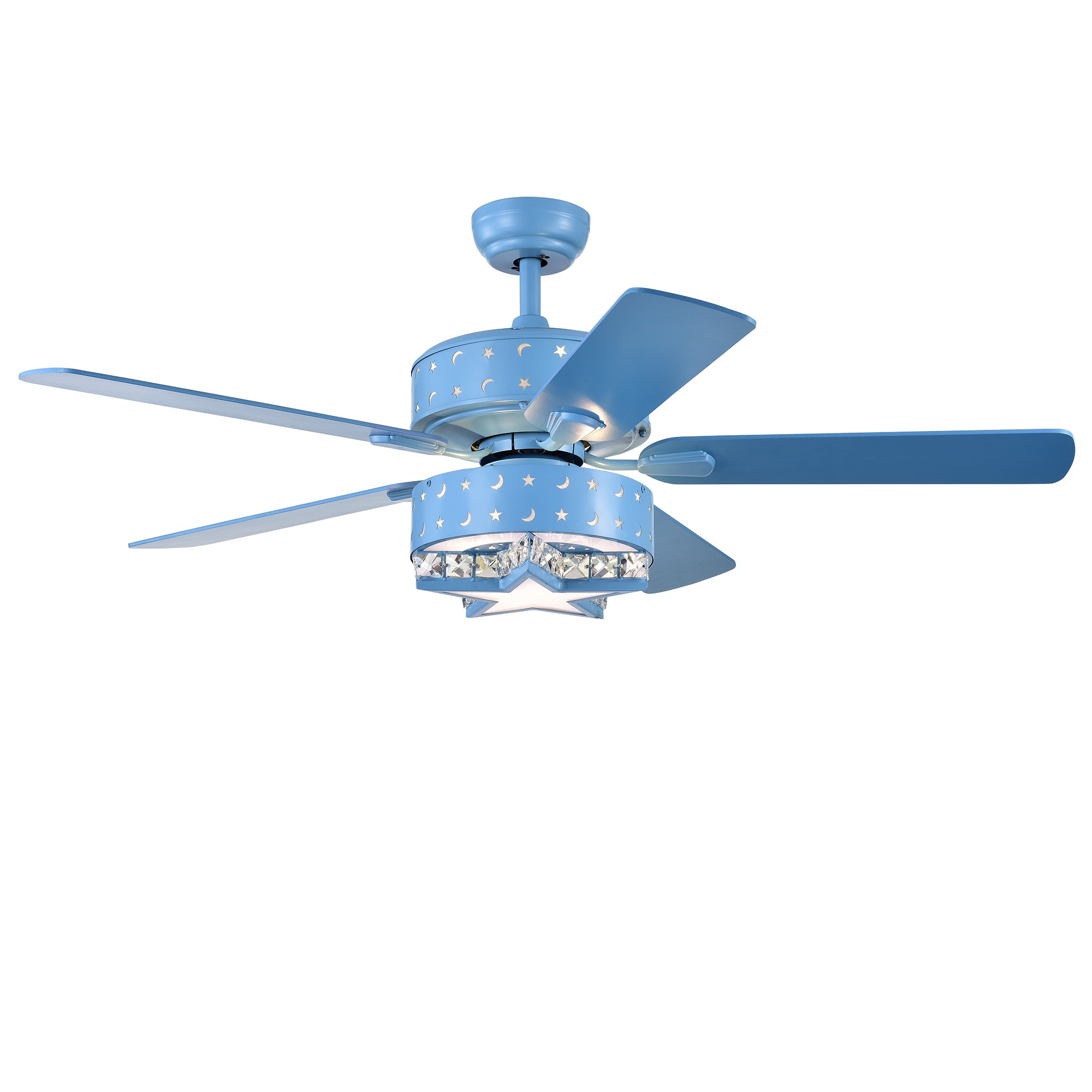 Funder 52-inch Star & Crescent Lighted Ceiling Fan Blue(includes Remote)