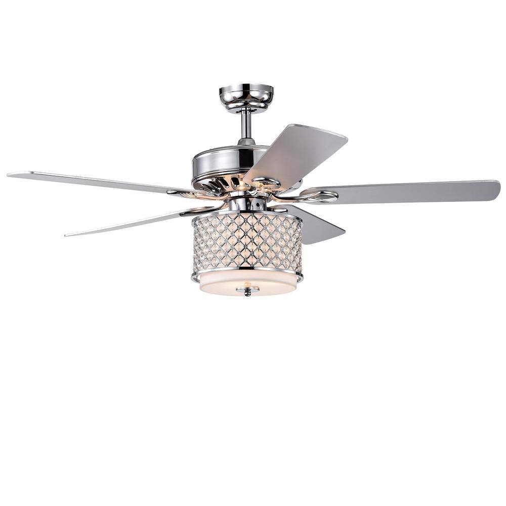 Boffen 52-inch 3-light Lighted Ceiling Fan with Crystal Cup Shades (incl. Remote & 2 Color Option Blades)
