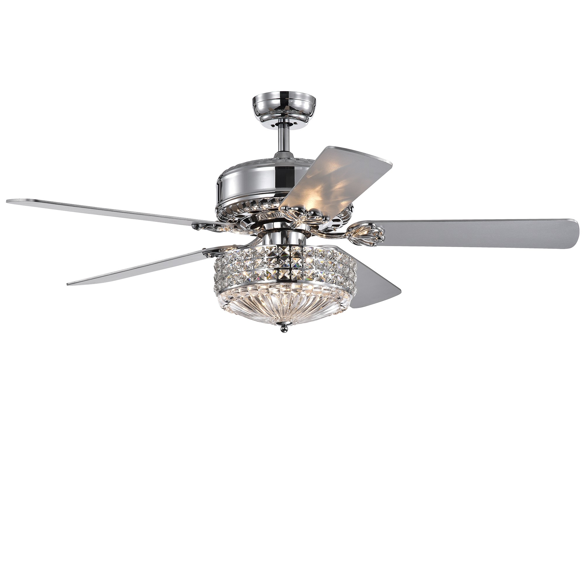 Gremane Chrome 52-inch Lighted Ceiling Fan with Crystal Shade (incl. Remote & 2 Color Option Blades)
