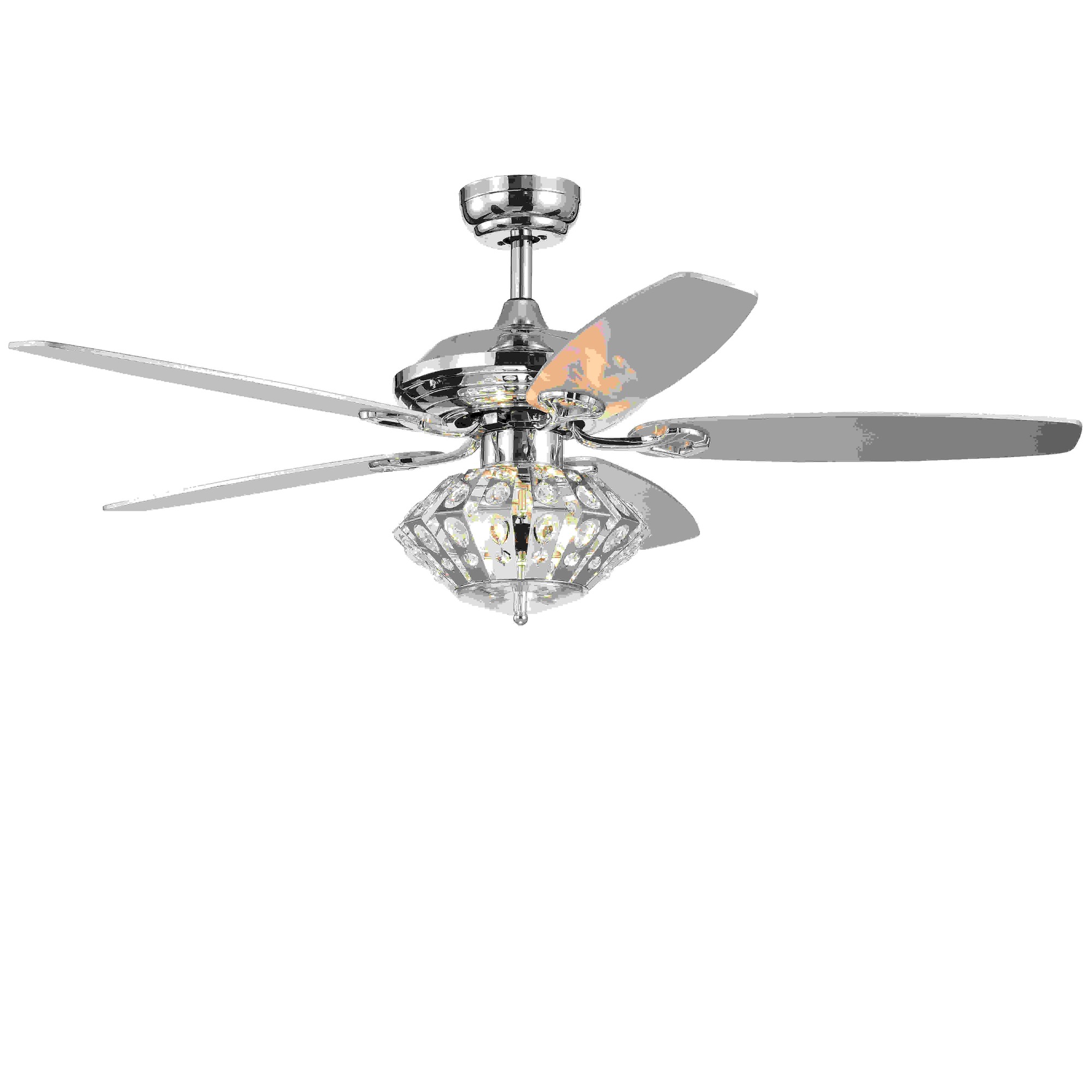 Extrelite Chrome 52-inch Lighted Ceiling Fan Vented Metal and Crystal Shade (incl. Remote & 2 Color Option Blades)