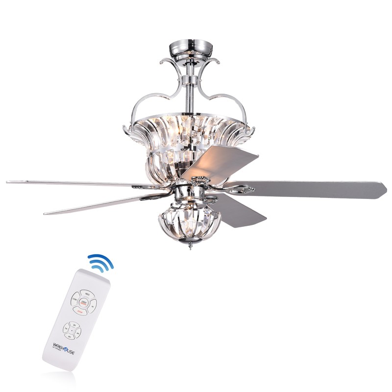 Charla Silver 4-light Crystal 5-blade 52-inch Chandelier Ceiling Fan (Remote Controlled)