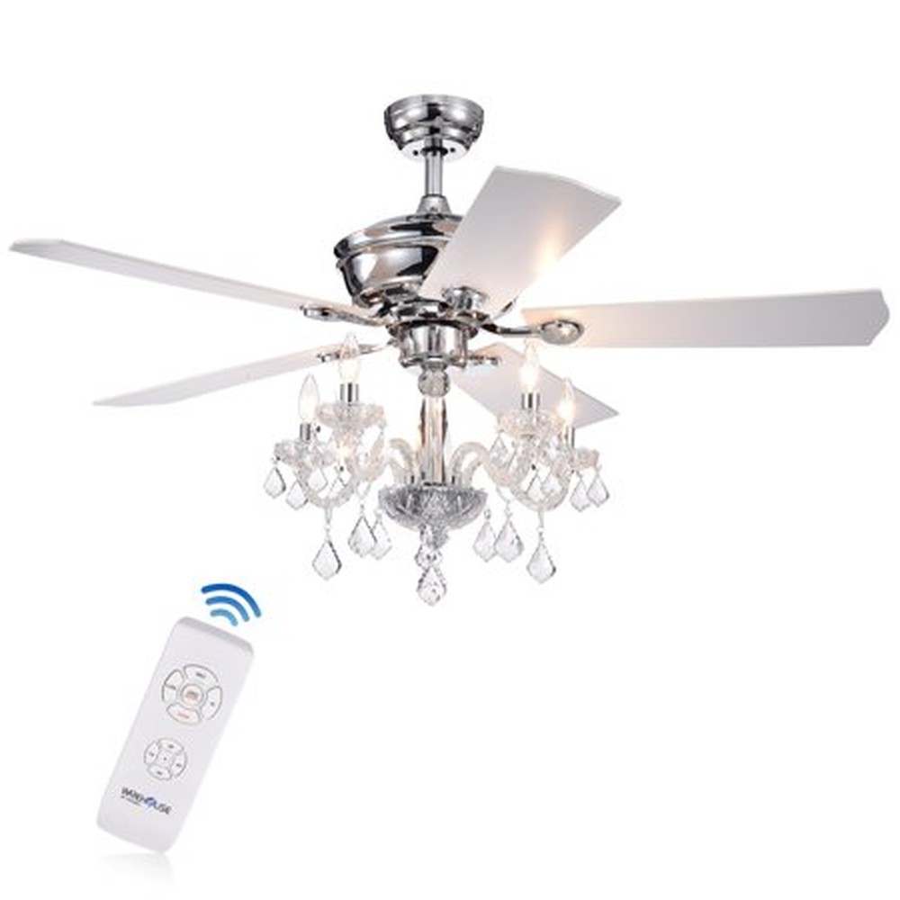 Havorand III 52-Inch 5-light Chrome Lighted Ceiling Fans with Crystal Branched Chandelier (Remote Controlled)