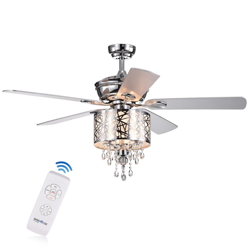 Garvey 5-blade 52-inch Chrome Ceiling Fan with 3-Light Crystal Chandelier (Remote Controlled)