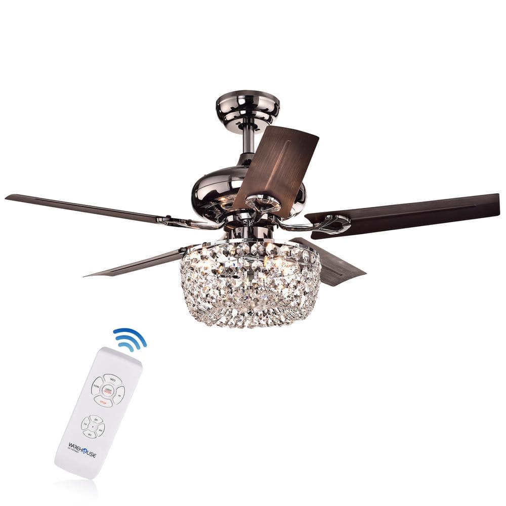 Angel 3-light Crystal Chandelier 5-blade 43-inch Brown Ceiling Fan (Optional Remote)