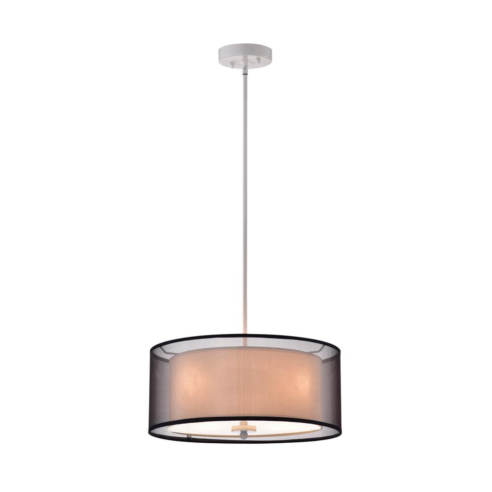 Artem 16-inch Cynlindrical Pendant Lamp with Black Sheer Fabric Shade