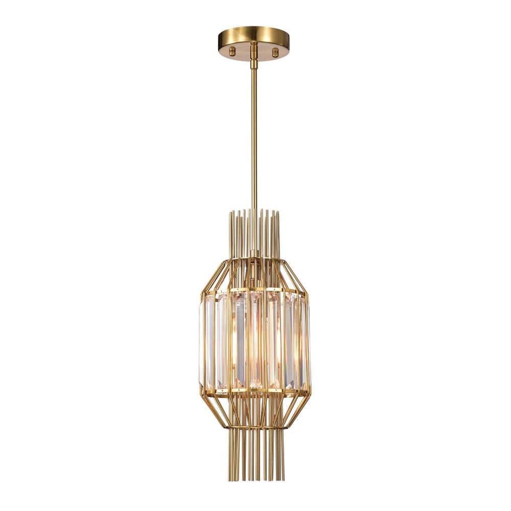 Aes 1-Light Polished Brass and Crystal Caged Pendant Lamp
