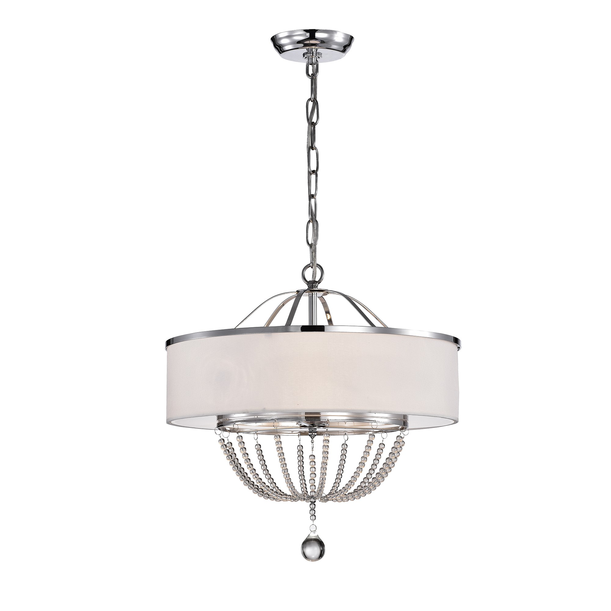 Deanna 3-light 18-inch White Fabric with Chrome & Crystal Pendant Lamp
