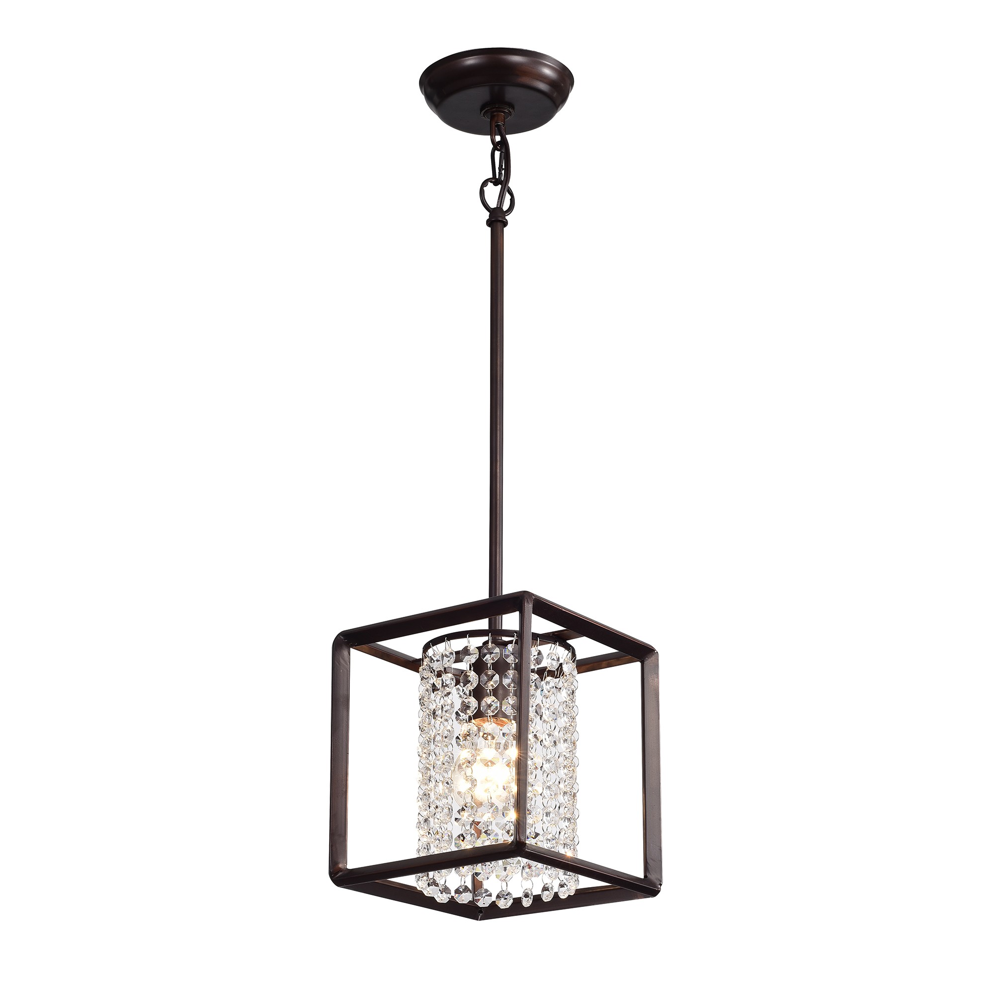 Guslaw Brushed Red Bronze 1-light Pendant with Crystal Shade