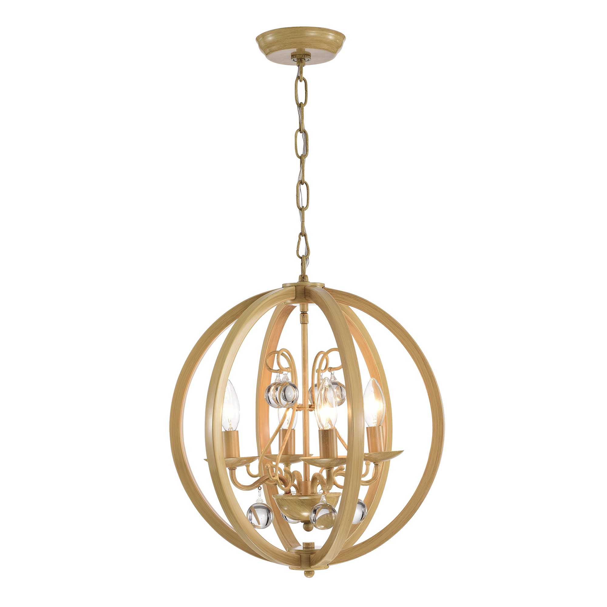 Elka 4-light Wood Painted Metal Pendant Lamp with Removable Crystals