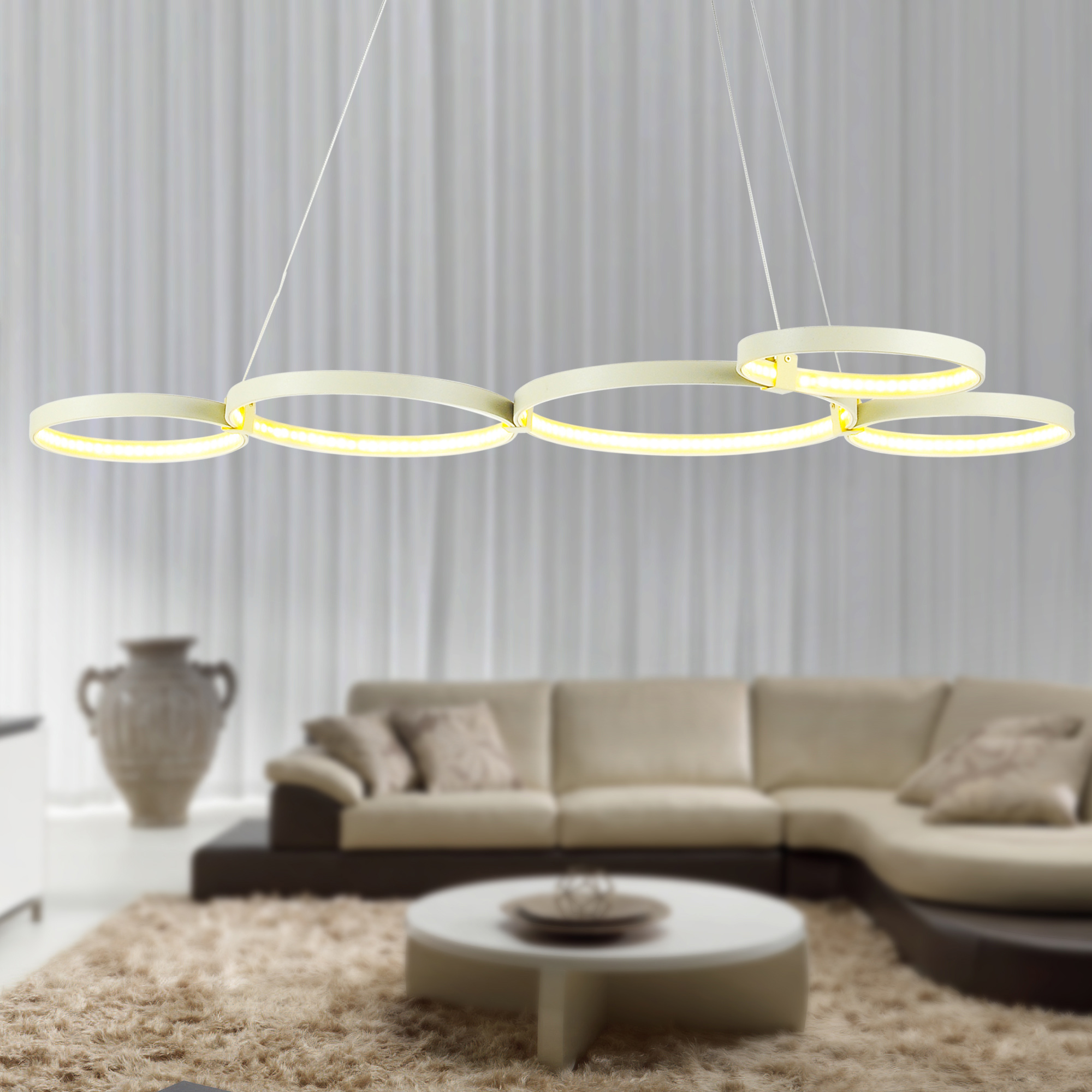 Imperio White 5-Light LED Pendant with Yellow Shade (Adjustable Height)
